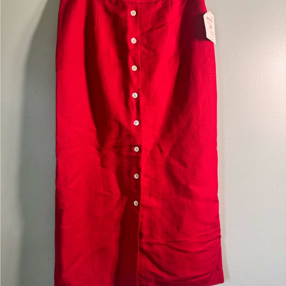 Emma James Red Button-Front Pencil Skirt